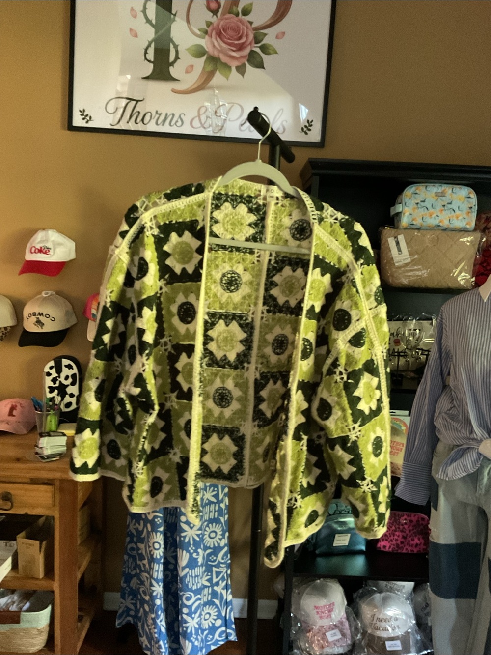 POL Crochet Cardigan in Lime Green and Dark Green